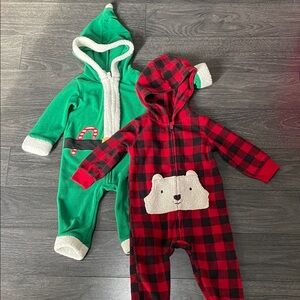 Carter's Festive Green and Red Plaid Kids Footies